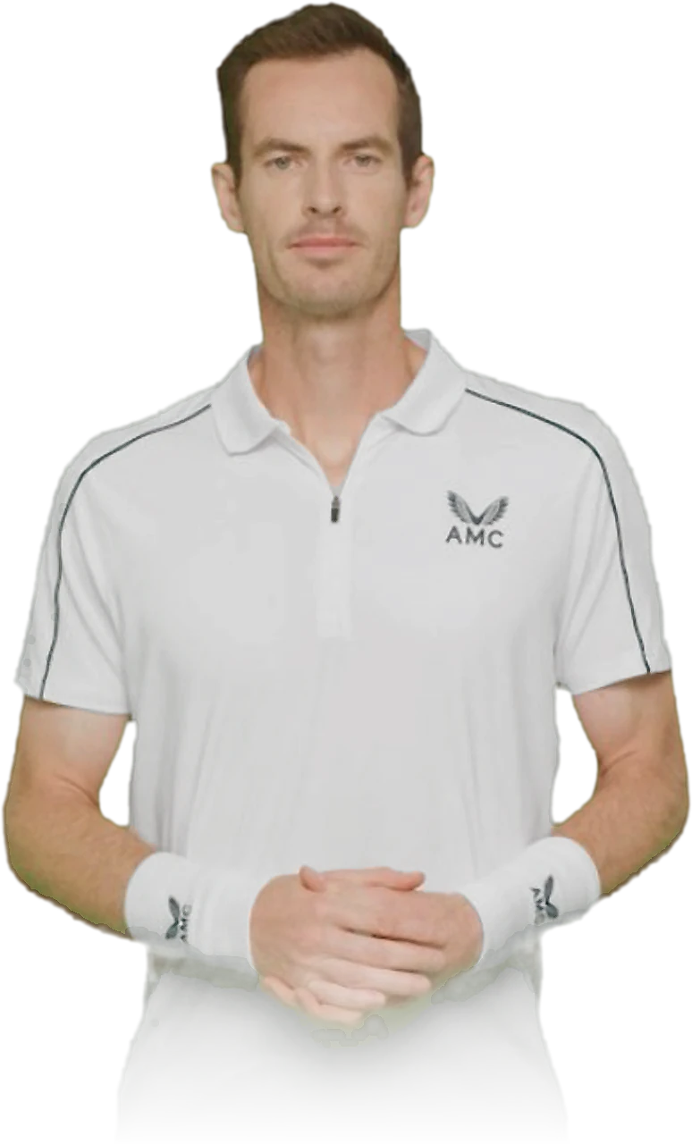 Andy Murray in Wimbledon whites, hands clasped
